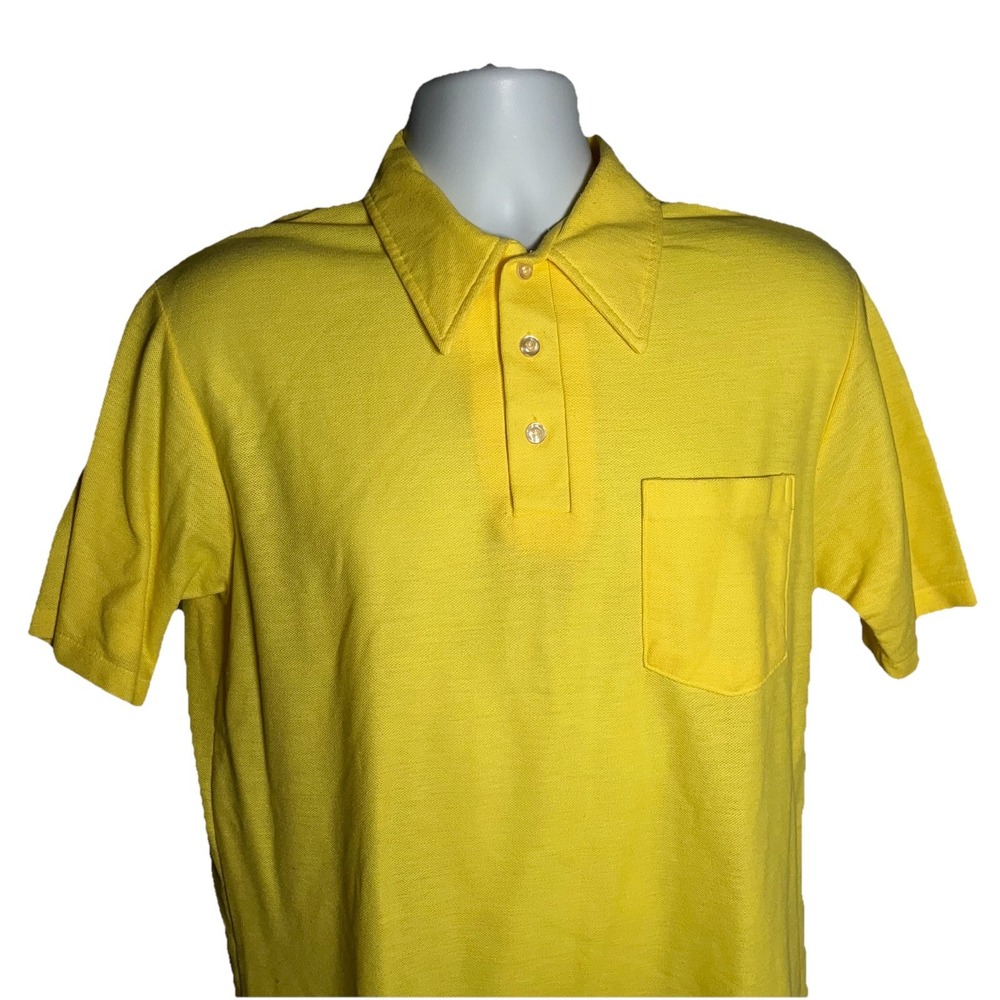Vintage Dee Cee Polo Shirt Mens Large Yellow Fly Collar 1970s USA Preppy